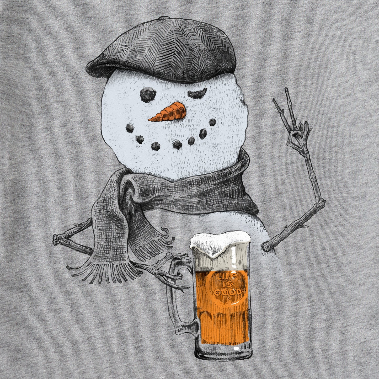 Men's Peaceful Snowman w Beer Long Sleeve Crusher Tee