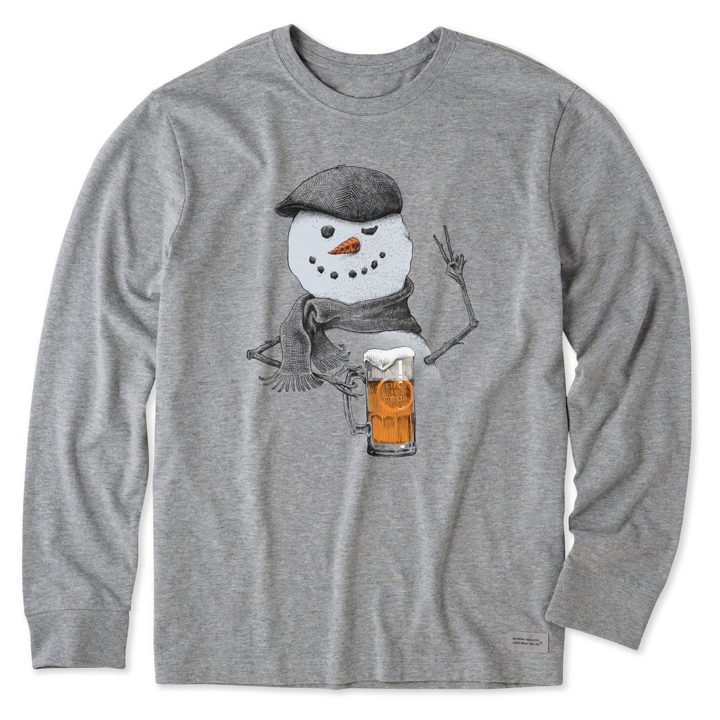 Men's Peaceful Snowman w Beer Long Sleeve Crusher Tee
