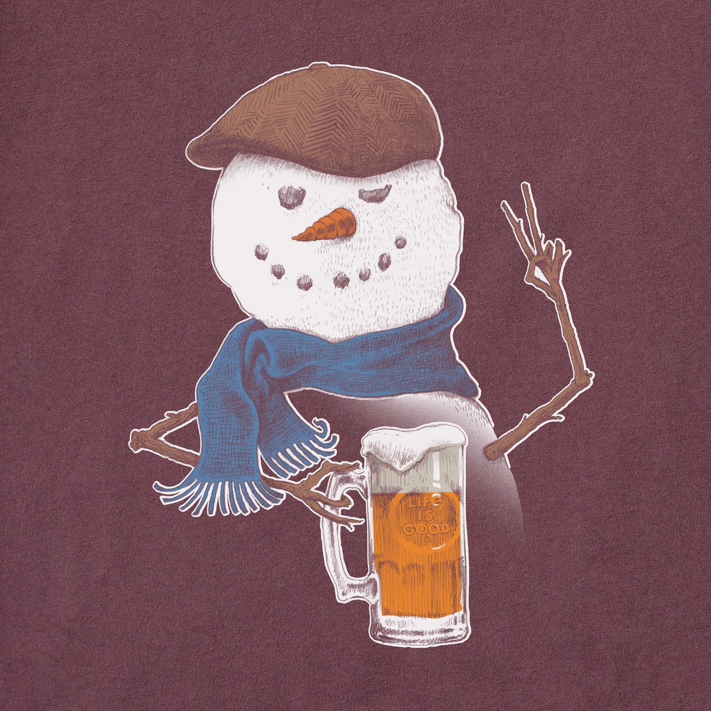 Men's Peaceful Snowman w Beer Long Sleeve Crusher Tee