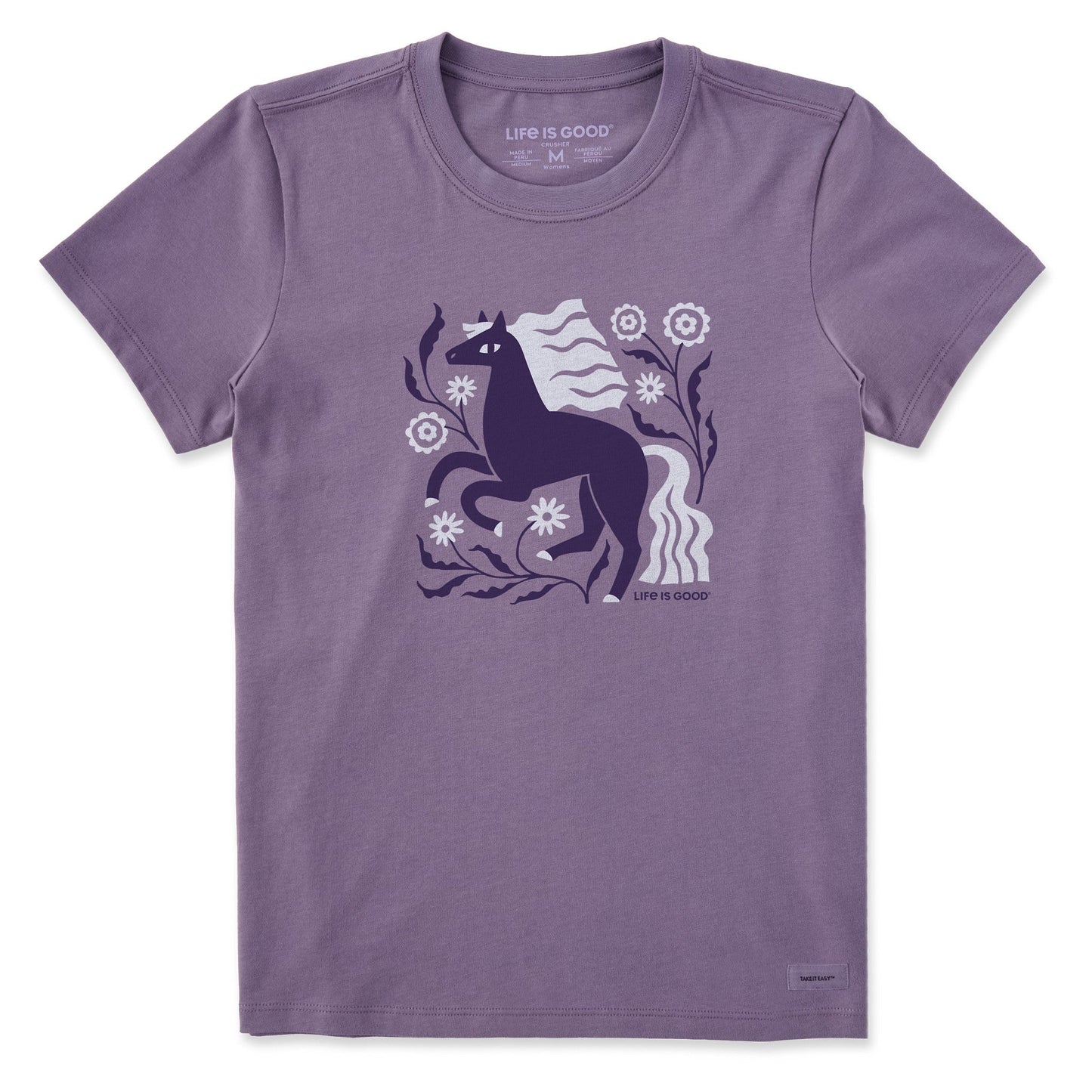 Women's Horse and Flowers Short Sleeve Crusher Tee