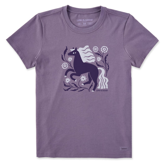 Women's Horse and Flowers Short Sleeve Crusher Tee